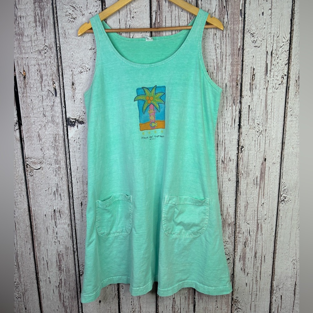 Vintage 1990s Miro Light Green Beach Cover Up Tank Dress XL Playa Del Carmen‎